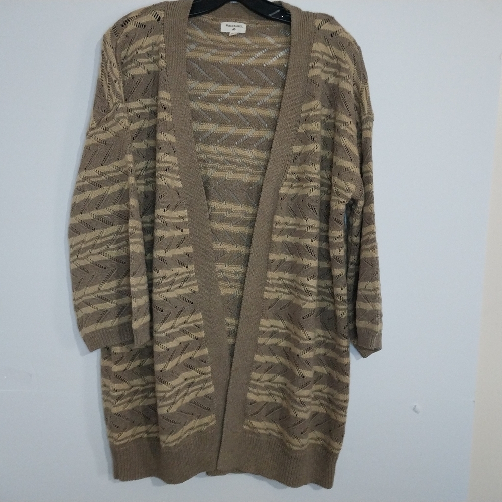 Cost Plus World Market Brown Patterned Cardigan